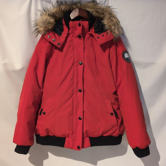 Alpinetek Short Down Red Fur-Trimmed Jacket - Picture 1 of 14
